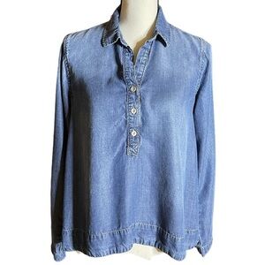 Cloth & Stone Women’s Blue Wash Denim Long Sleeve Popover XS Relaxed Fit Western